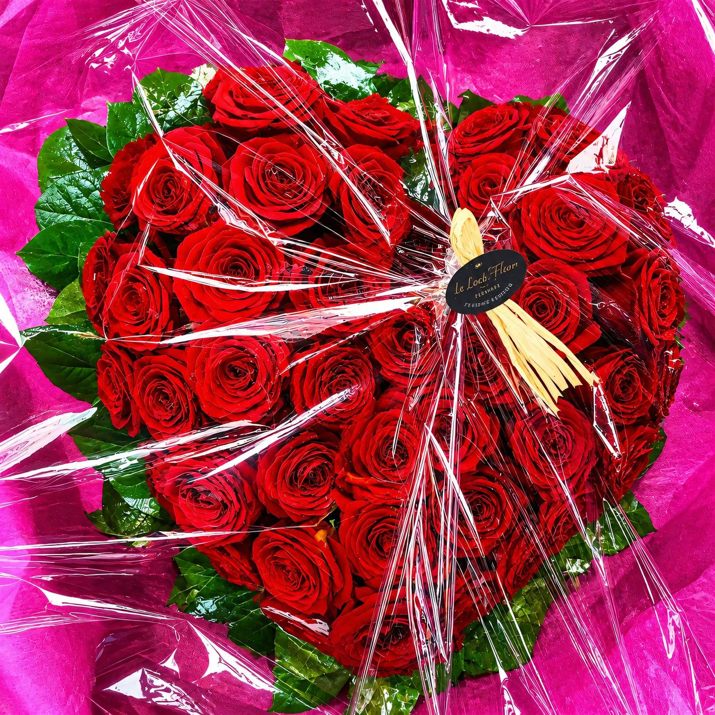 Cœur de roses rouges à livrer au Perreux-sur-Marne, roses, ruban doré, amour